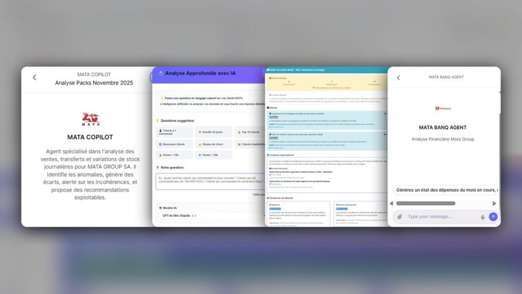 Back-office MATA : Copilot, analyse clients par IA, veille bétail et agent financier