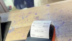 Ticket de caisse MATA avec numéro de lot et origine, abattoir agréé